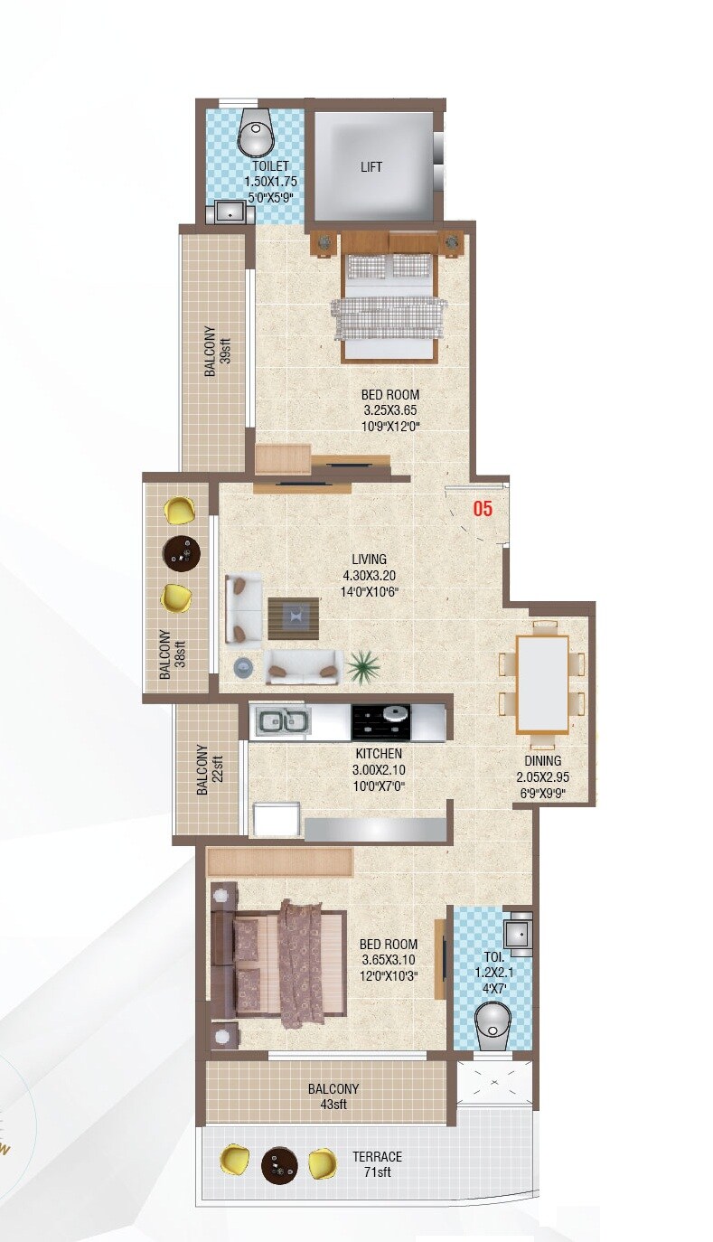 2 BHK 530 Sq. Ft. Apartment