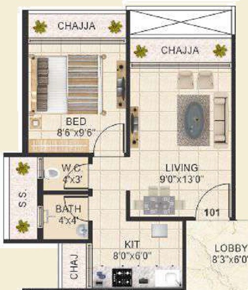 Floor plan of 1 BHK 235 Sq. Ft. Apartment in Ishwar Shantibai Residency, Navi Mumbai