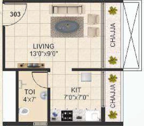 Floor plan of 125 Sq. Ft. Studio in Ishwar Shantibai Residency, Navi Mumbai