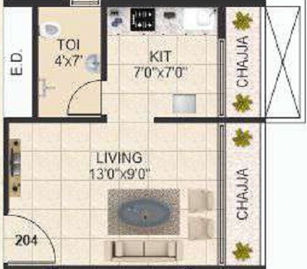 Floor plan of 174 Sq. Ft. Studio in Ishwar Shantibai Residency, Navi Mumbai