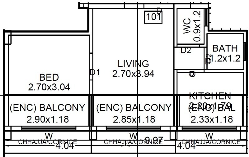 Floor plan of 1 BHK 370 Sq. Ft. Apartment in Jai Omkar Krupa, Navi Mumbai