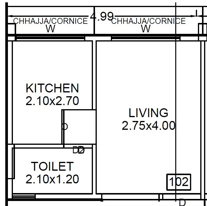Floor plan of 132 Sq. Ft. Studio in Jai Omkar Krupa, Navi Mumbai