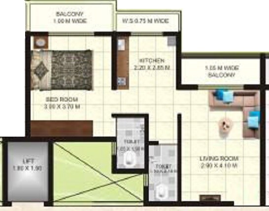 Floor plan of 1 BHK 457 Sq. Ft. Apartment in Jainam Phase 1 Jainam Garden, Navi Mumbai