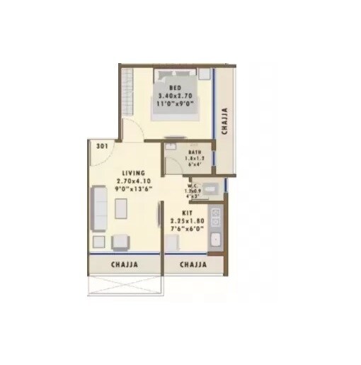 Floor plan of 1 BHK 278 Sq. Ft. Apartment in Jairaj Mauli Sparsh, Navi Mumbai