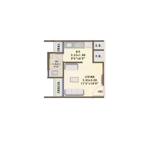 Floor plan of 147 Sq. Ft. Studio in Jairaj Mauli Sparsh, Navi Mumbai
