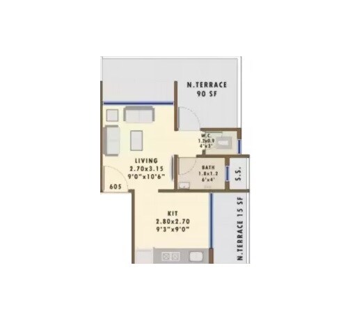 Floor plan of 171 Sq. Ft. Studio in Jairaj Mauli Sparsh, Navi Mumbai