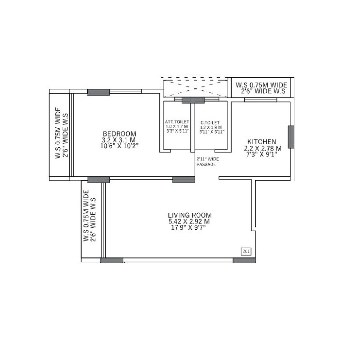 Floor plan of 1 BHK 383 Sq. Ft. Apartment in Jalaram Shivneri Aaykar CHS, Navi Mumbai