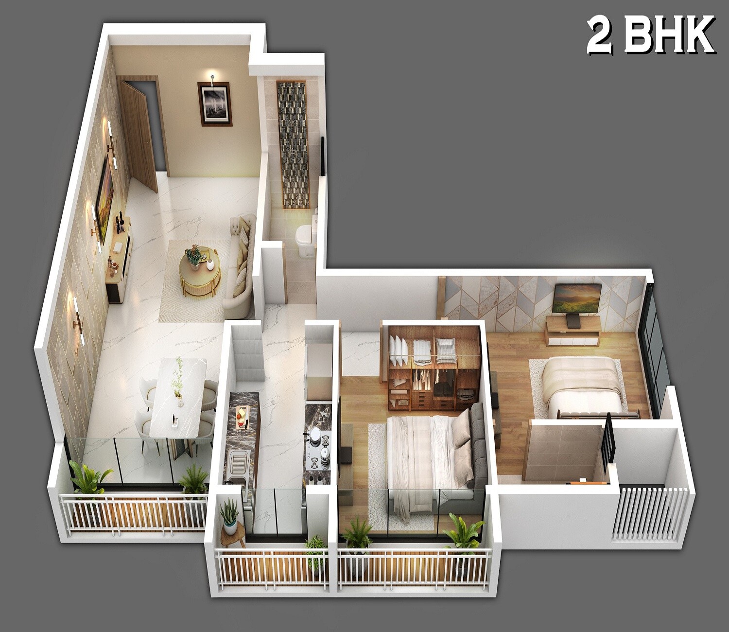 Floor plan of 2 BHK 746 Sq. Ft. Apartment in Jalaram Shivneri Aaykar CHS, Navi Mumbai