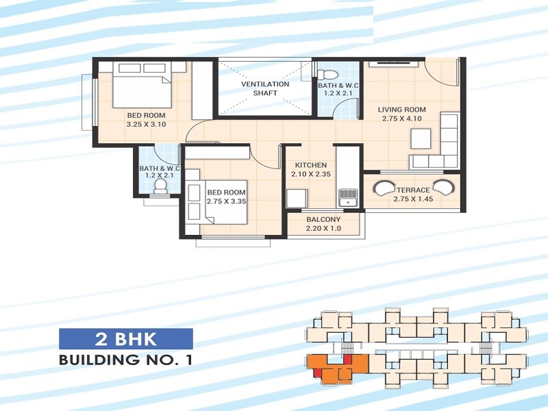 Floor plan of 2 BHK 483 Sq. Ft. Apartment in Janvi Jyoti Residency, Navi Mumbai