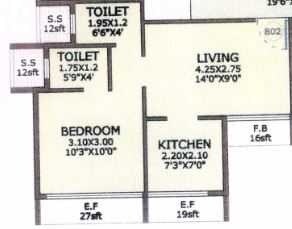Floor plan of 1 BHK 278 Sq. Ft. Apartment in Jay Gurudev Sai Ornate, Navi Mumbai