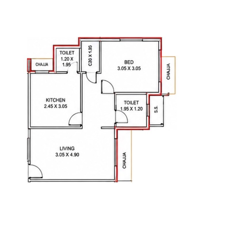 Floor plan of 1 BHK 359 Sq. Ft. Apartment in Jay Shri Krushna CHS, Navi Mumbai