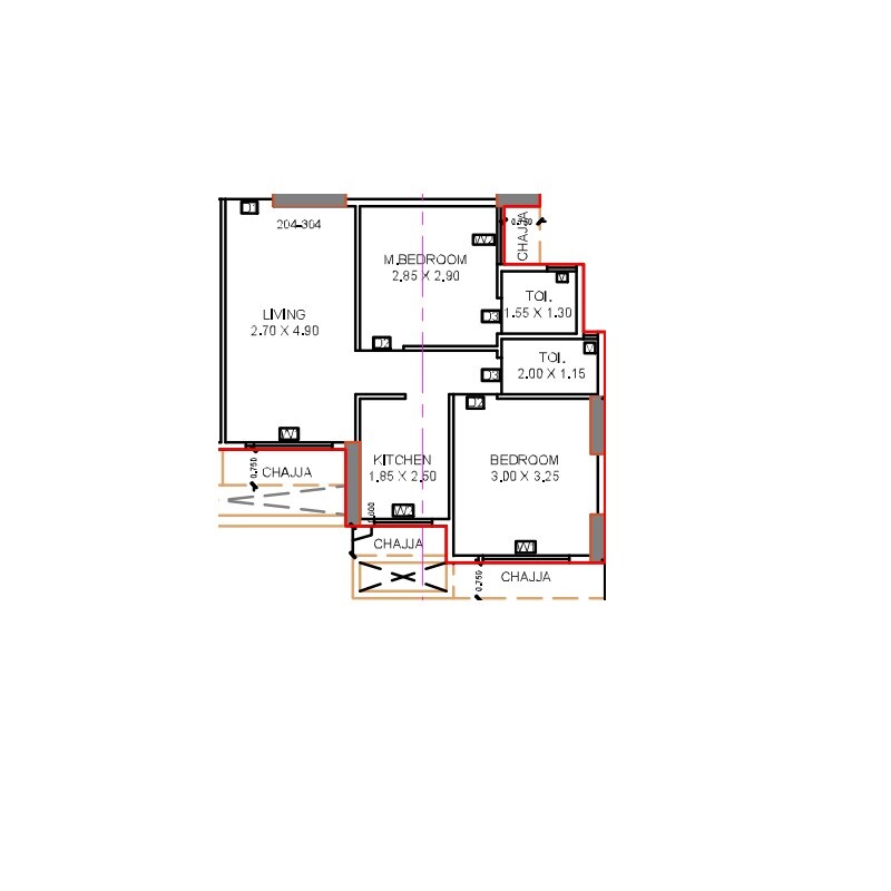 Floor plan of 2 BHK 439 Sq. Ft. Apartment in Jay Shri Krushna CHS, Navi Mumbai
