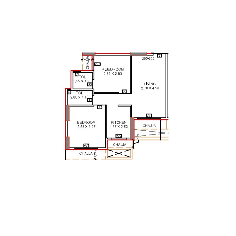 Floor plan of 2 BHK 489 Sq. Ft. Apartment in Jay Shri Krushna CHS, Navi Mumbai