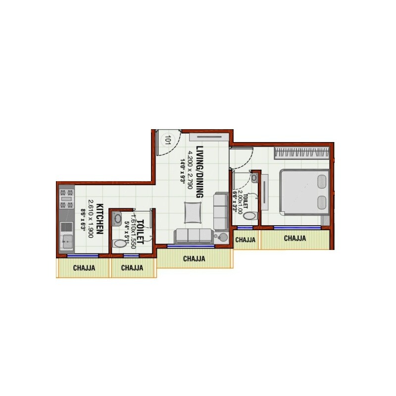 Floor plan of 1 BHK 353 Sq. Ft. Apartment in Jayesh Infinity, Navi Mumbai