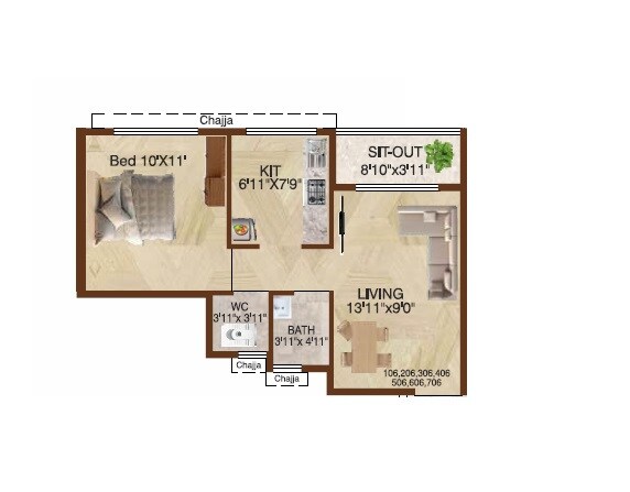 Floor plan of 1 BHK 391 Sq. Ft. Apartment in Jayram Residency Navi Mumbai, Navi Mumbai