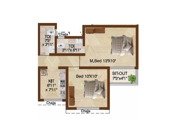 Floor plan of 2 BHK 539 Sq. Ft. Apartment in Jayram Residency Navi Mumbai, Navi Mumbai