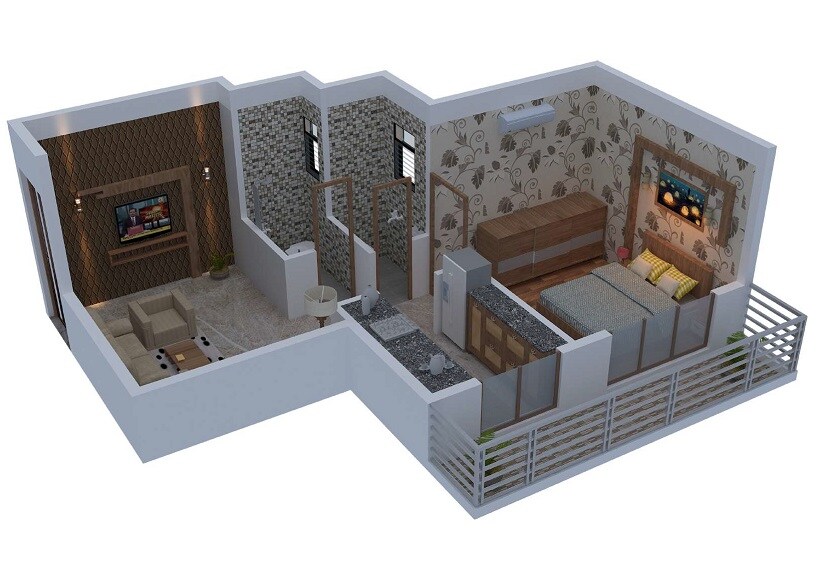 Floor plan of 1 BHK 400 Sq. Ft. Apartment in JB Opera, Navi Mumbai