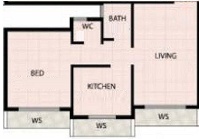 Floor plan of 1 BHK 222 Sq. Ft. Apartment in JBD Balaji Complex, Navi Mumbai