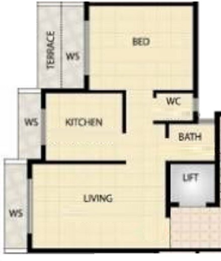 Floor plan of 1 BHK 252 Sq. Ft. Apartment in JBD Balaji Complex, Navi Mumbai