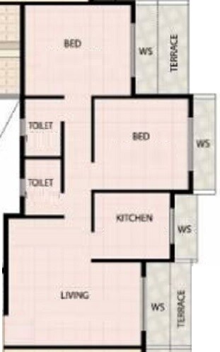Floor plan of 2 BHK 263 Sq. Ft. Apartment in JBD Balaji Complex, Navi Mumbai