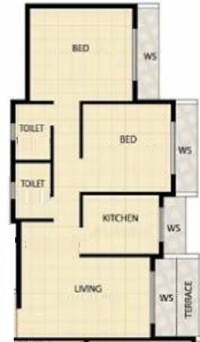 Floor plan of 2 BHK 383 Sq. Ft. Apartment in JBD Balaji Complex, Navi Mumbai