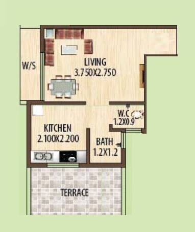 Floor plan of 201 Sq. Ft. Studio in JBD Balaji Complex, Navi Mumbai