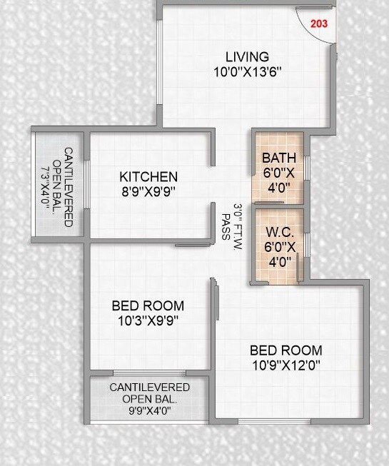 Floor plan of 2 BHK 496 Sq. Ft. Apartment in Jewel City, Navi Mumbai