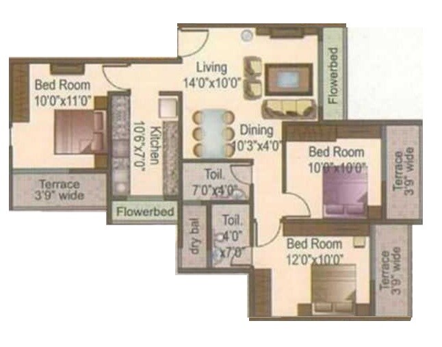 3 BHK 592 Sq. Ft. Apartment