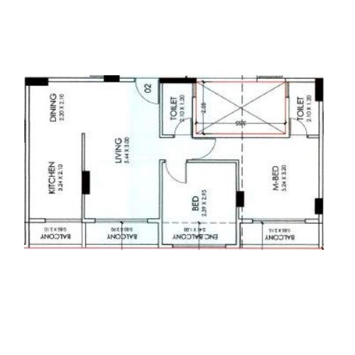 Floor plan of 2 BHK 436 Sq. Ft. Apartment in Jindal Aura, Navi Mumbai