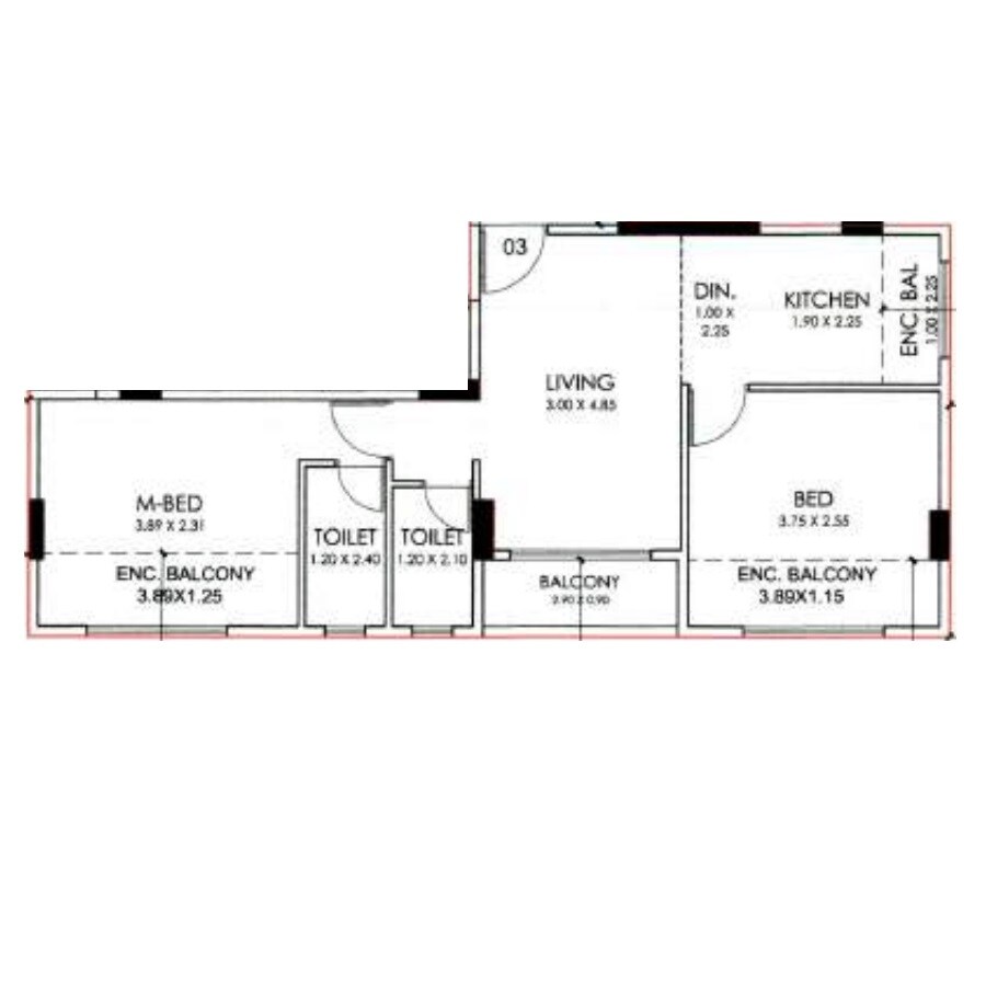 Floor plan of 2 BHK 519 Sq. Ft. Apartment in Jindal Aura, Navi Mumbai