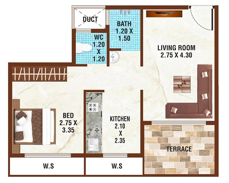 Floor plan of 1 BHK 261 Sq. Ft. Apartment in Jindal Avenue, Navi Mumbai