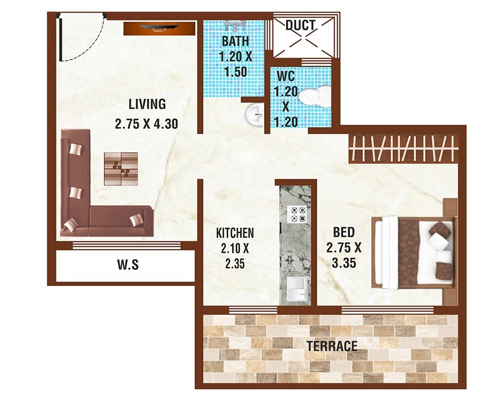 Floor plan of 1 BHK 370 Sq. Ft. Apartment in Jindal Avenue, Navi Mumbai