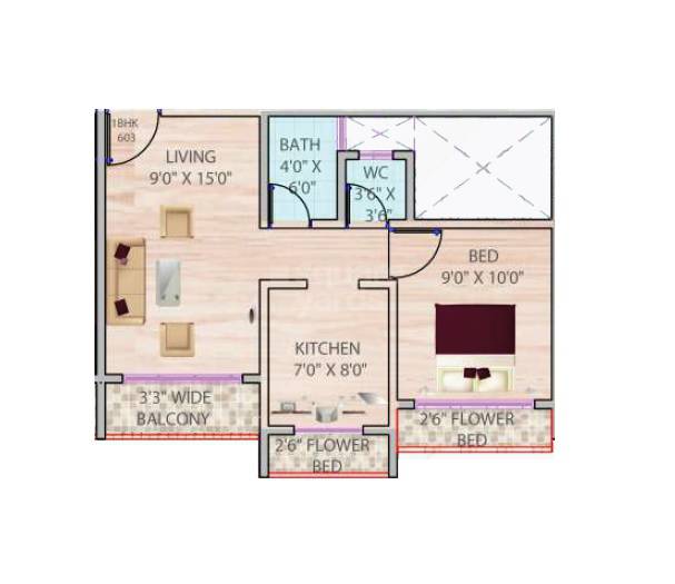 Floor plan of 1 BHK 326 Sq. Ft. Apartment in JK Crystal Apartment, Navi Mumbai