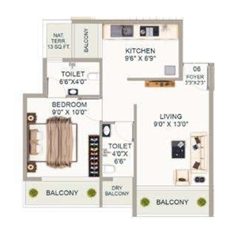 Floor plan of 1 BHK 322 Sq. Ft. Apartment in JK Paradise, Navi Mumbai
