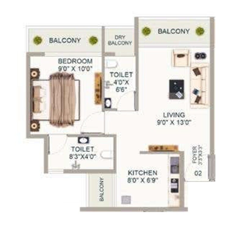 Floor plan of 1 BHK 458 Sq. Ft. Apartment in JK Paradise, Navi Mumbai