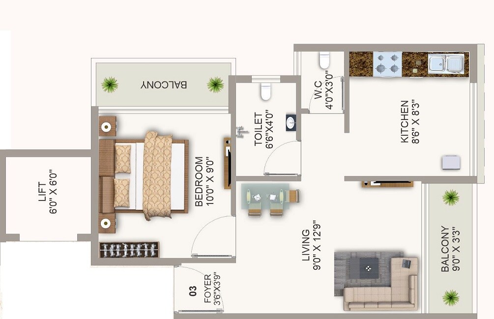 Floor plan of 1 BHK 346 Sq. Ft. Apartment in JK Pride, Navi Mumbai