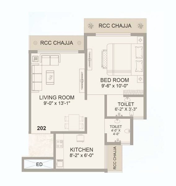 Floor plan of 1 BHK 328 Sq. Ft. Apartment in JKS Cloud Castle, Navi Mumbai