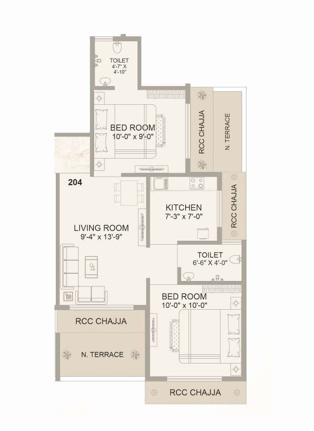 Floor plan of 2 BHK 441 Sq. Ft. Apartment in JKS Cloud Castle, Navi Mumbai