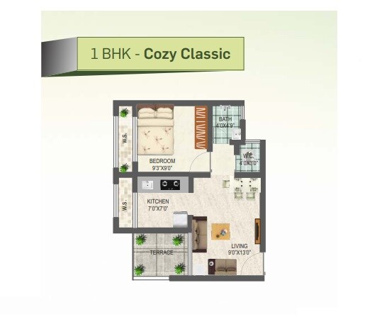 Floor plan of 1 BHK 317 Sq. Ft. Apartment in JMJ Sun City, Navi Mumbai