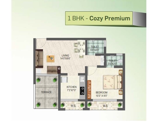 Floor plan of 1 BHK 413 Sq. Ft. Apartment in JMJ Sun City, Navi Mumbai