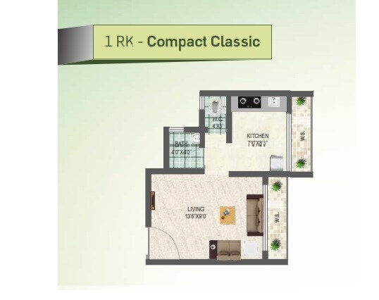 Floor plan of 285 Sq. Ft. Studio in JMJ Sun City, Navi Mumbai