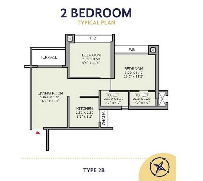 Floor plan of 2 BHK 430 Sq. Ft. Apartment in JP Airoli Tower, Navi Mumbai