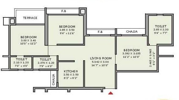 Floor plan of 3 BHK 710 Sq. Ft. Apartment in JP Airoli Tower, Navi Mumbai