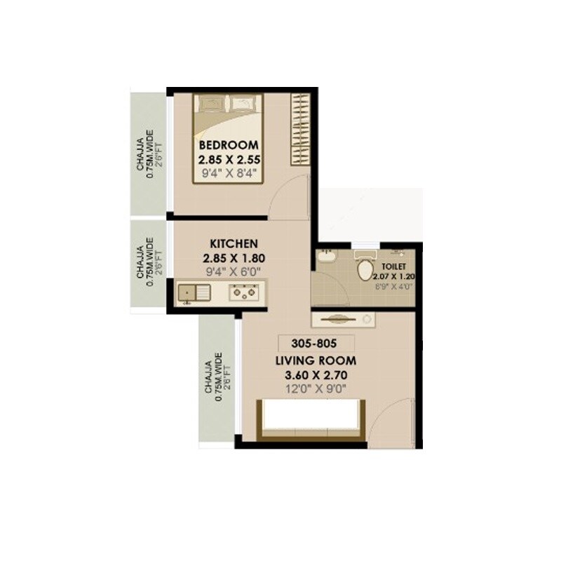 1 BHK 292 Sq. Ft. Apartment