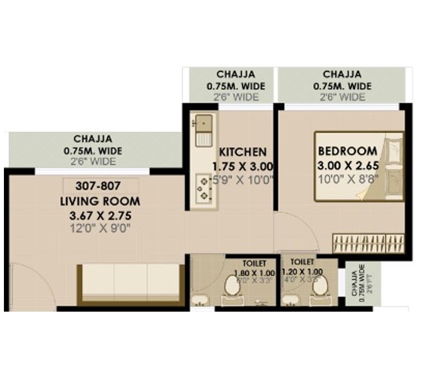 1 BHK 321 Sq. Ft. Apartment