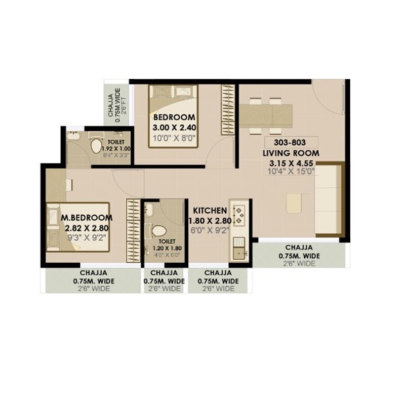 2 BHK 448 Sq. Ft. Apartment