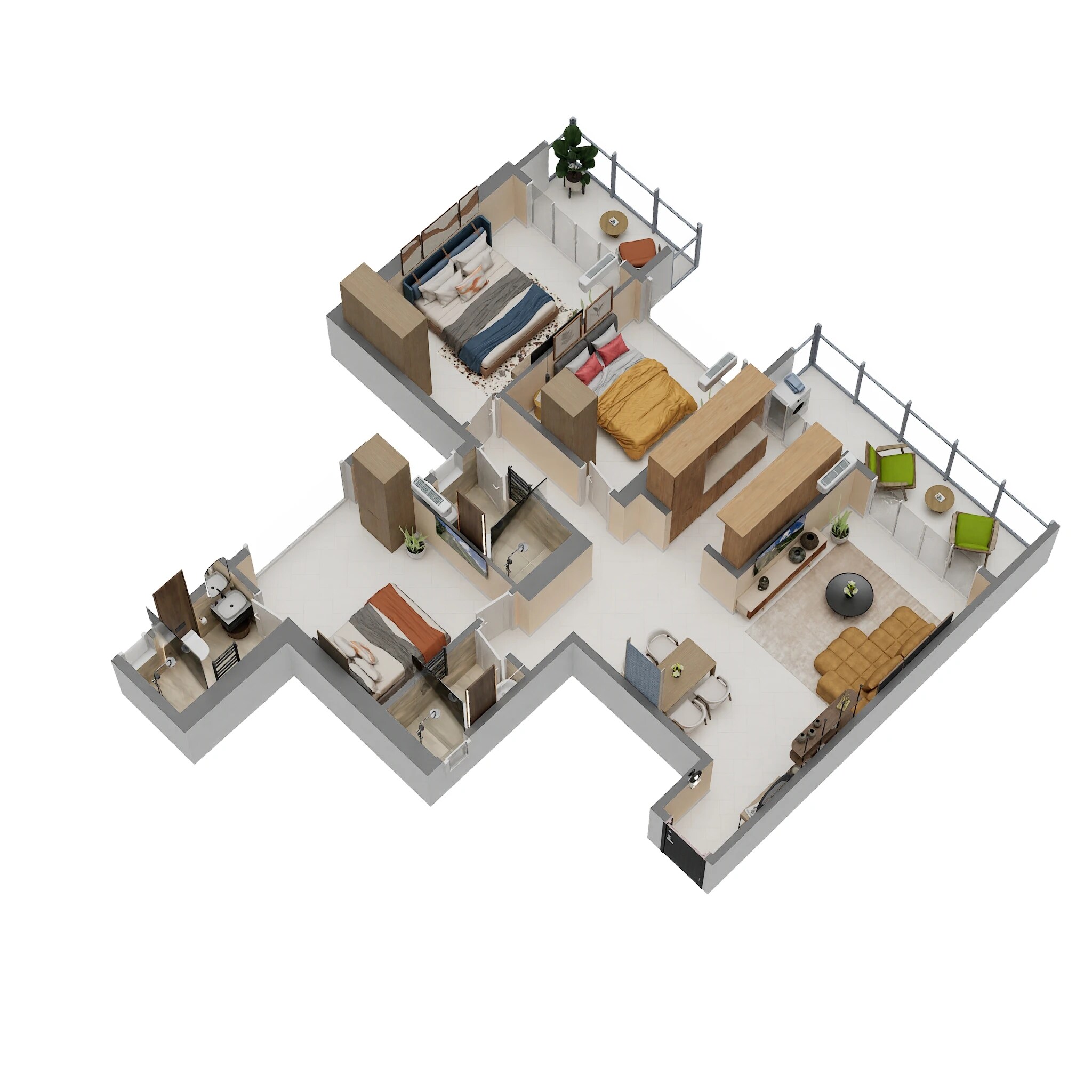 Floor plan of 3 BHK 927 Sq. Ft. Apartment in Juhi Elegance, Navi Mumbai
