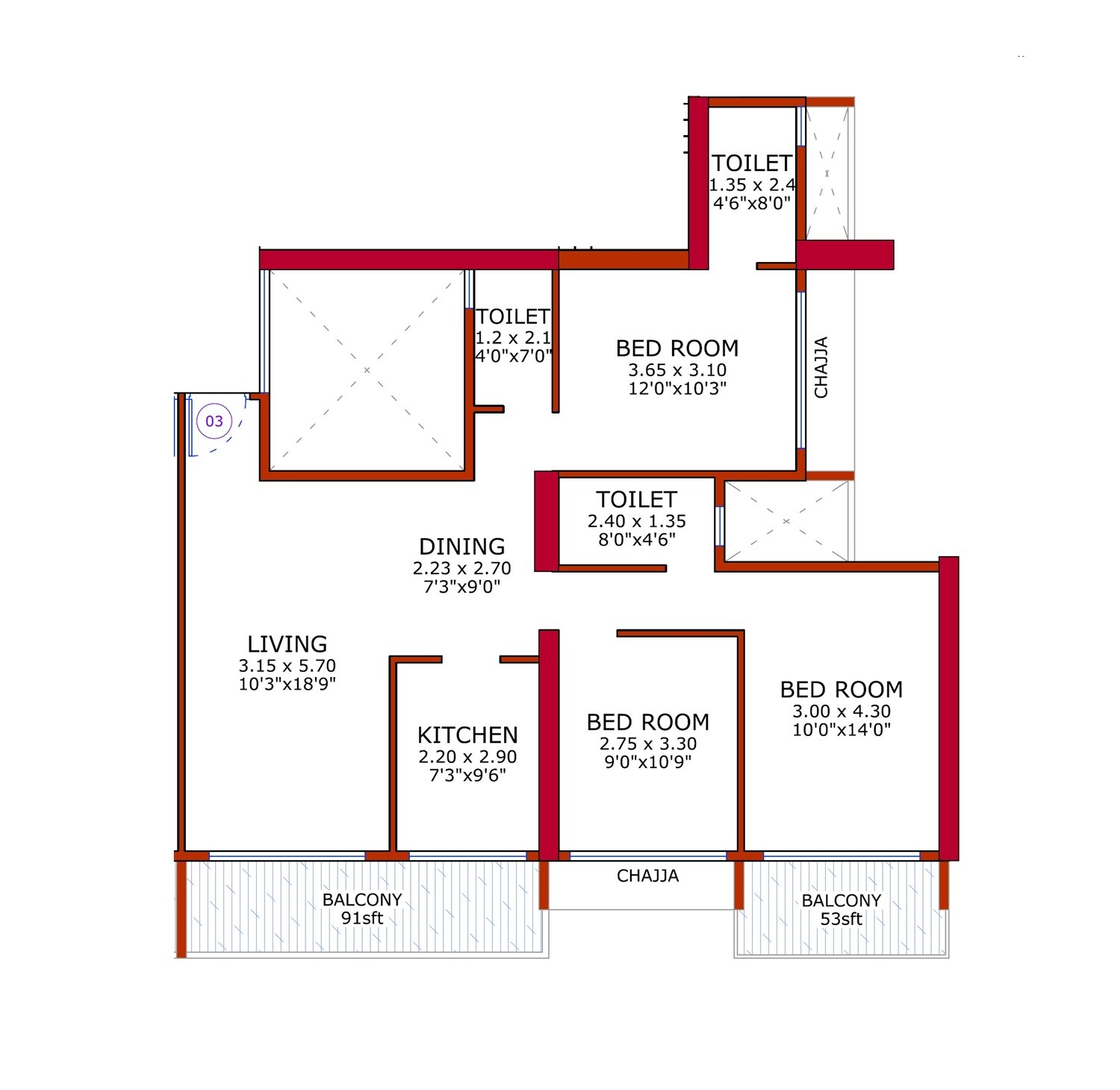 3 BHK 927 Sq. Ft. Apartment