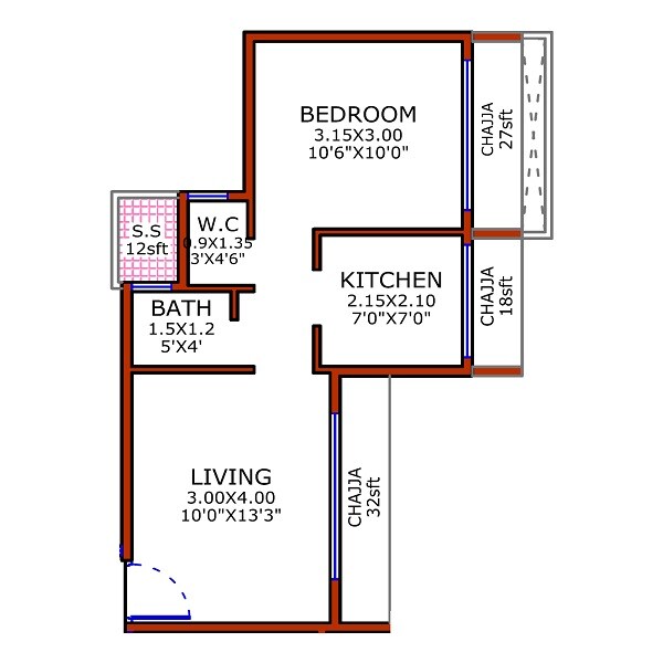 Floor plan of 1 BHK 465 Sq. Ft. Apartment in Juhi Niharika Absolute, Navi Mumbai