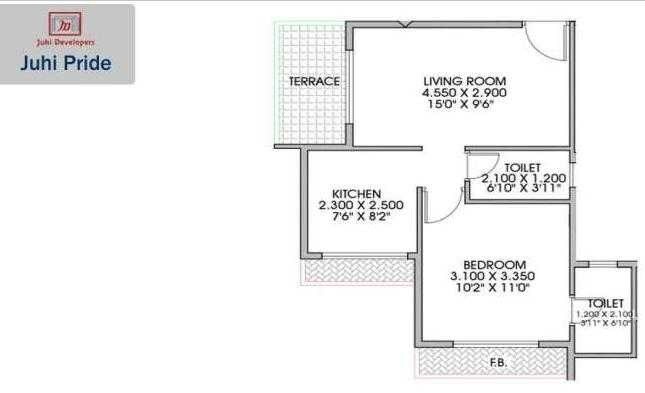 Floor plan of 1 BHK 751 Sq. Ft. Apartment in Juhi Pride, Navi Mumbai
